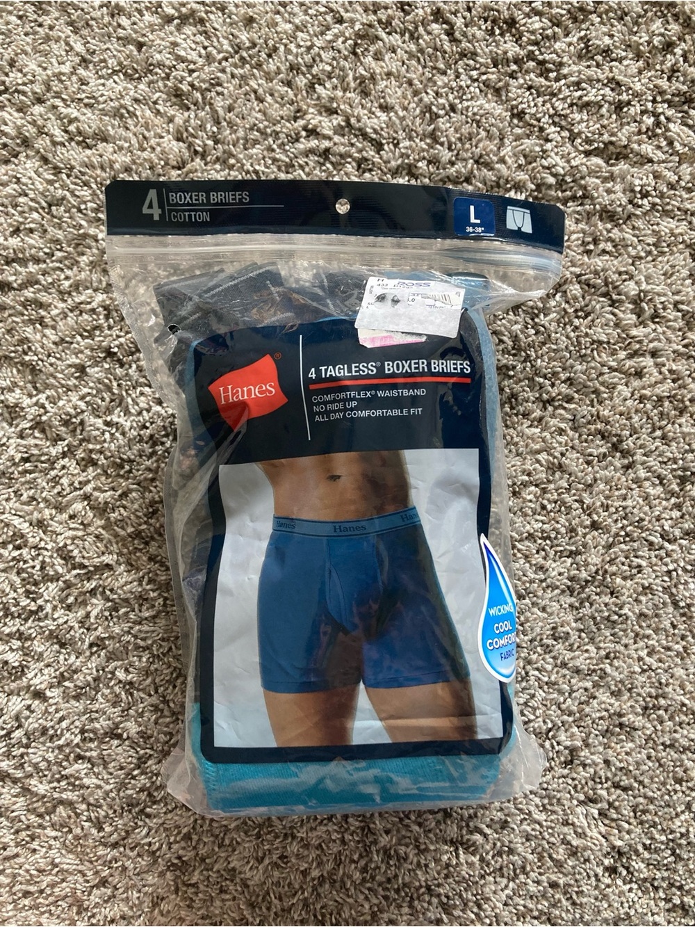 Hanes 4 Pack Tagless Boxer Briefs Comfortsoft Waistband No Ride Up New - Size LG